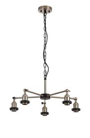 D1026SN  Dreifa Curved Round Pendant (FRAME ONLY), 5 x E27, Satin Nickel/Black